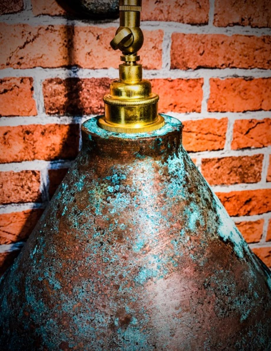 Verdigris copper swan neck hand made wall light Fraser Besant Lighting